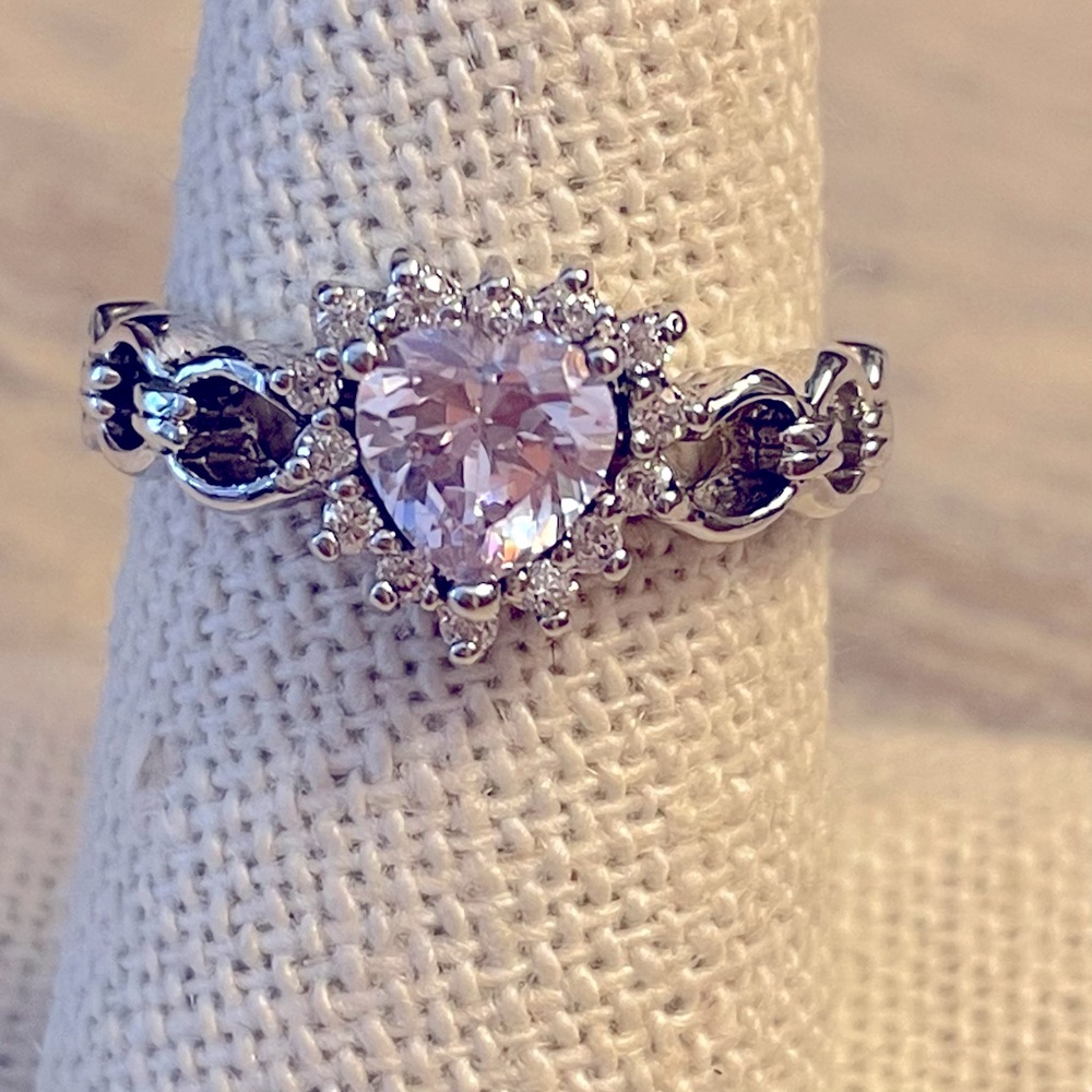 NEW Pink Ice Simulated Diamond Heart Ring